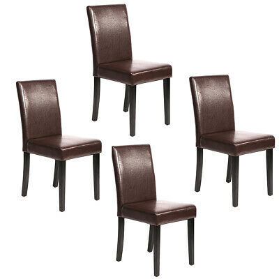 Set Of 4 Brown Leather Contemporary Elegant Design Dining Chairs Home Room 2xu42