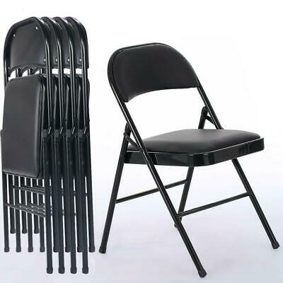 4pcs Black Folding Chairs Fabric Upholstered Padded Seat Metal Frame Home Office