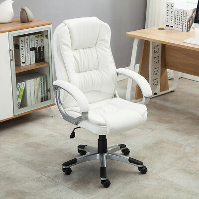 White Pu Leather High Back Office Chair Executive Ergonomic Computer Desk Task