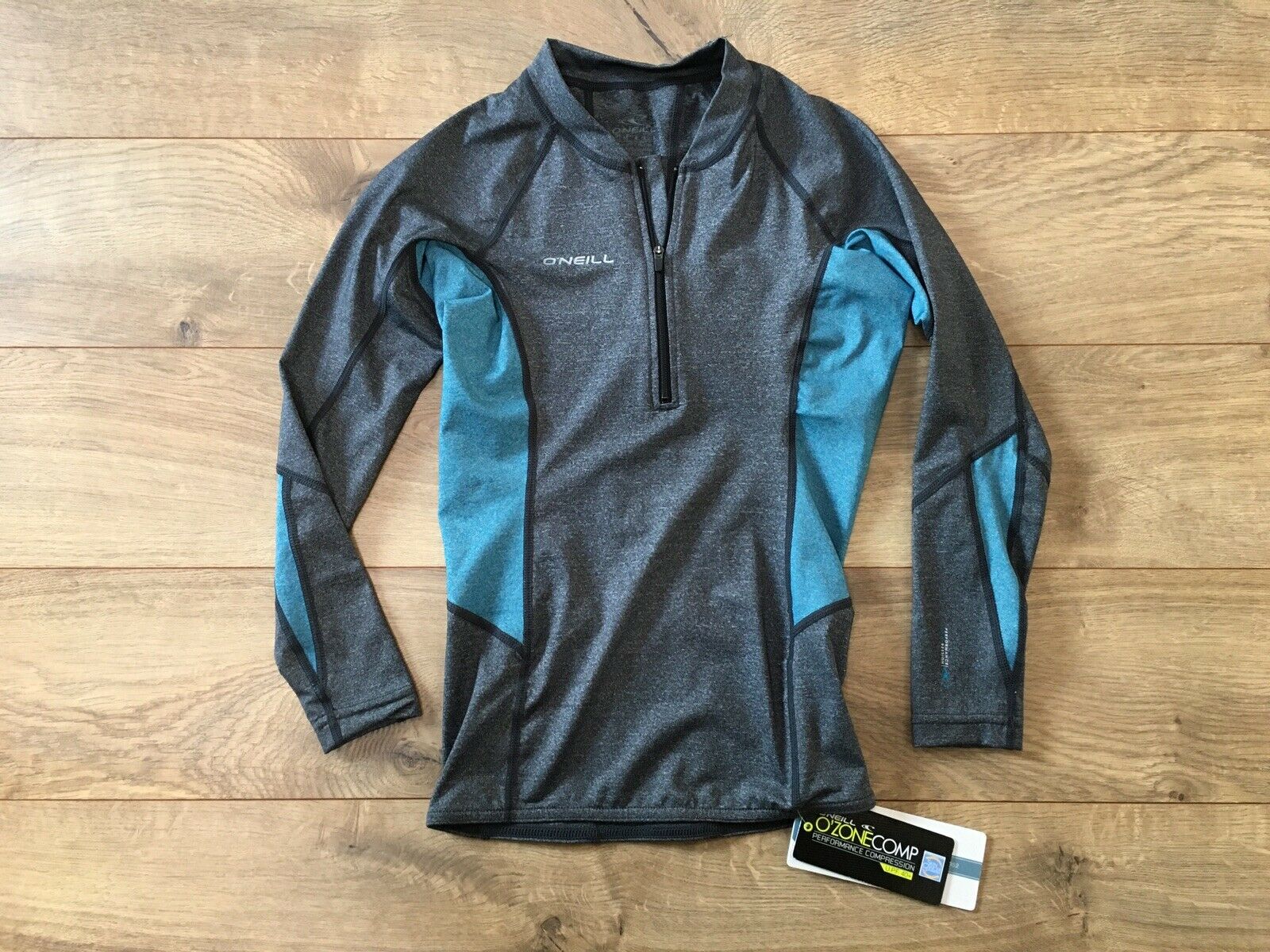 O'neill Ozone Compression Ls Long Sleeve Crew Zip Shirt Black Teal Womens 4707s